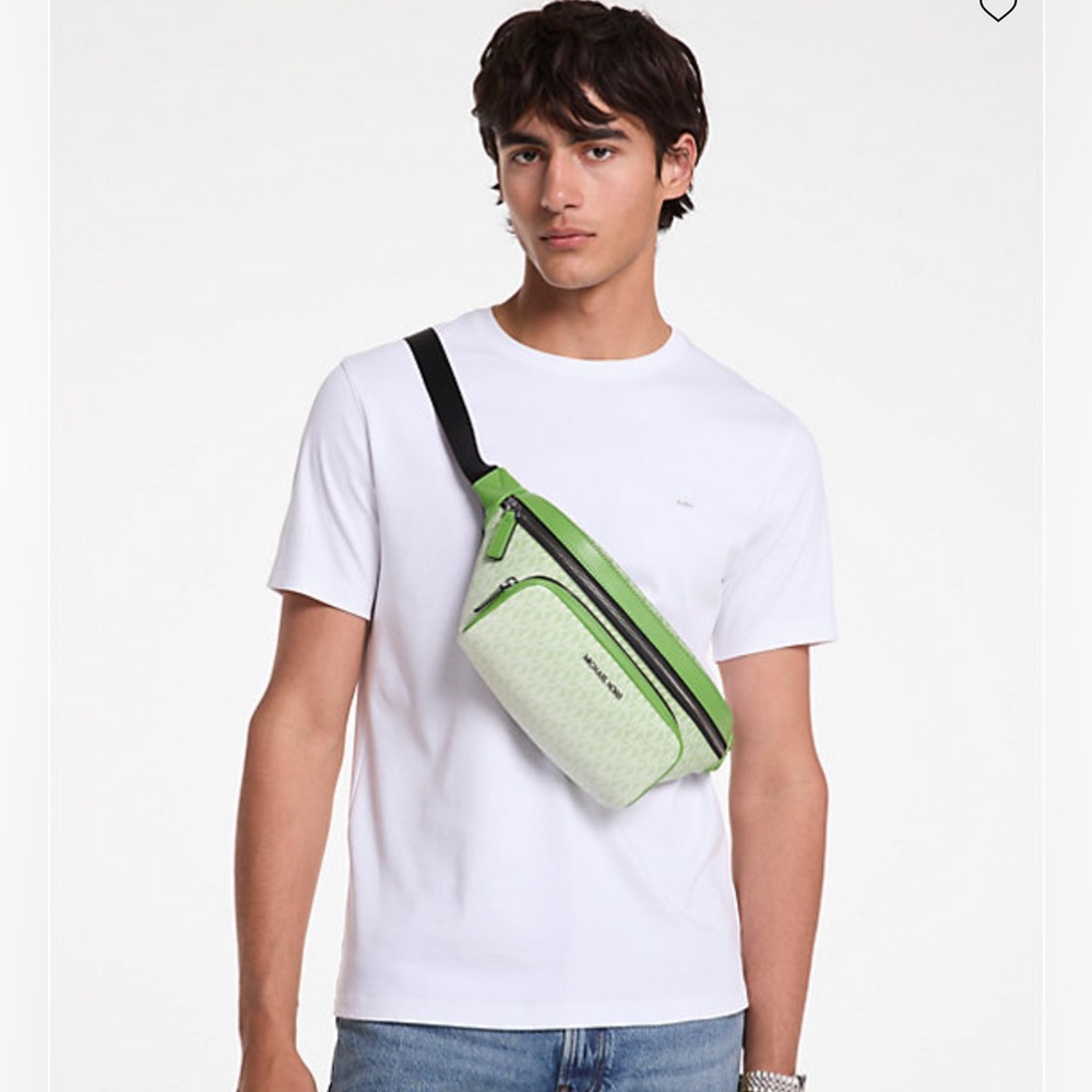 Michael Kors Cooper Men Small Ombré MK Logo Sling Pack Utility Belt Bag green